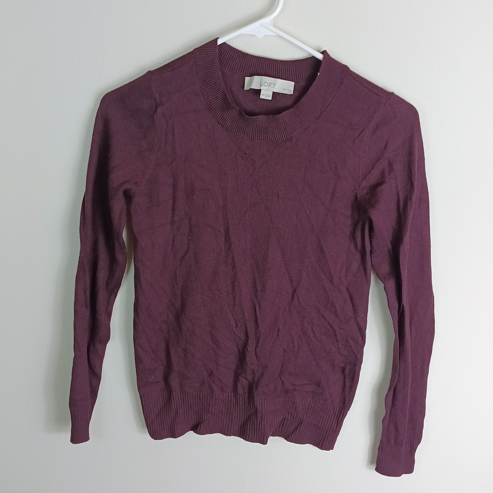 LOFT Crewneck Sweater Womens XSP Purple Excellent Petite Long Sleeve Knit Top